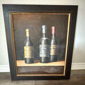 Framed Original Painting Wine Bottles